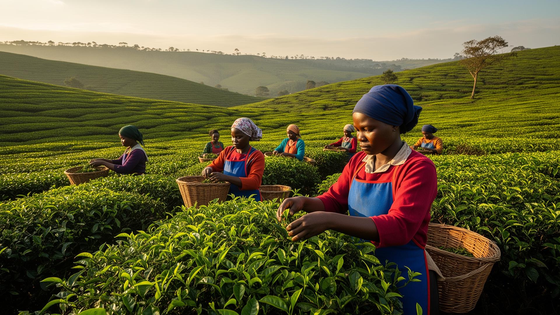 Kenyan tea pickers harvesting in Kericho